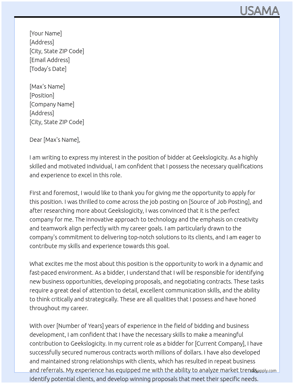 bidder At geekslogicity Cover Letter