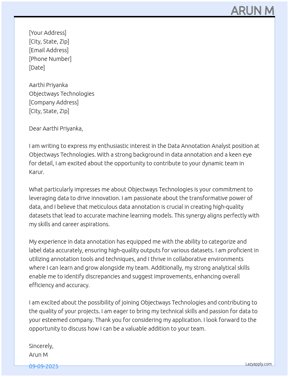 data annotation At Objectways Technologies Cover Letter