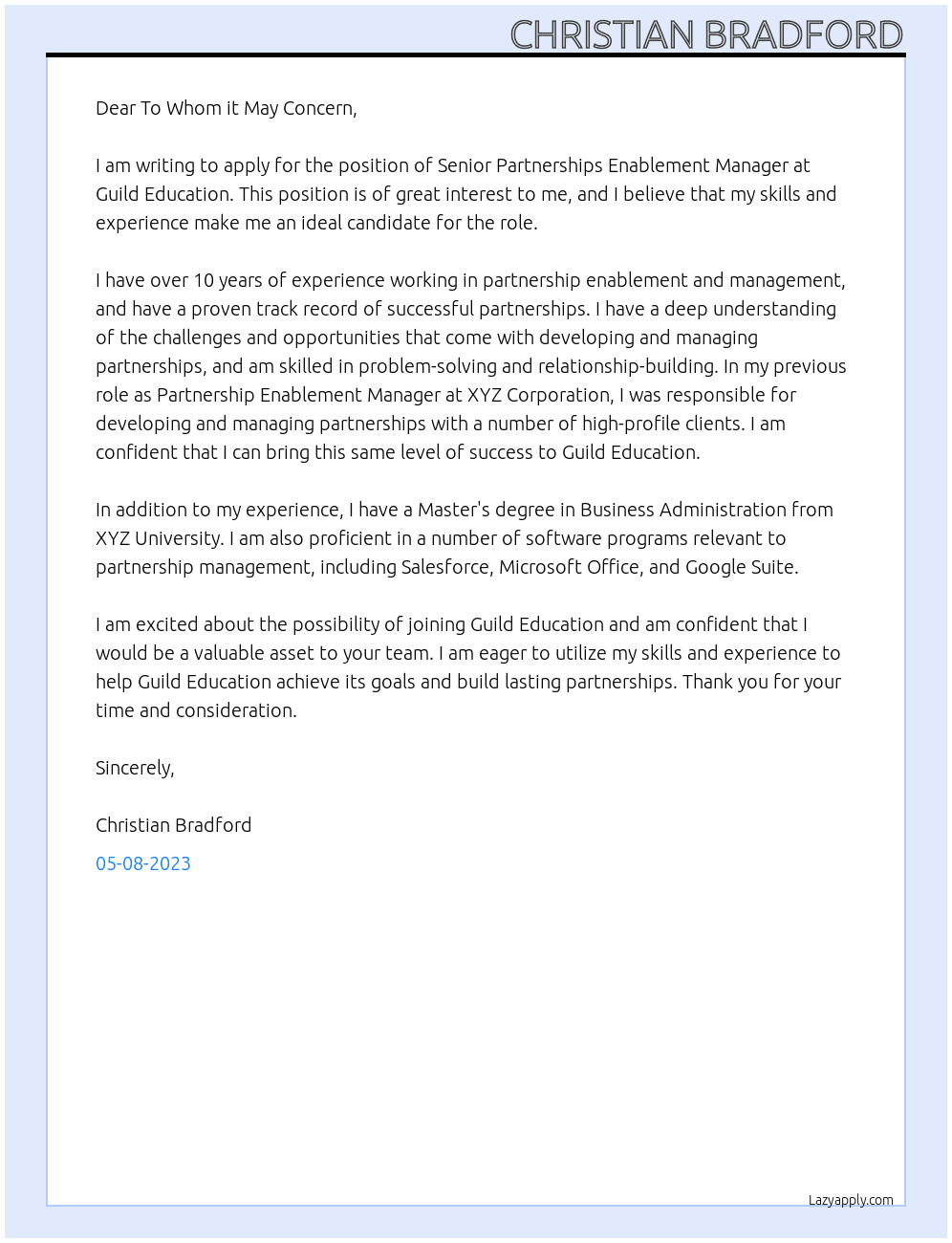 Senior Partnerships Enablement Manager At Guild Education Cover Letter