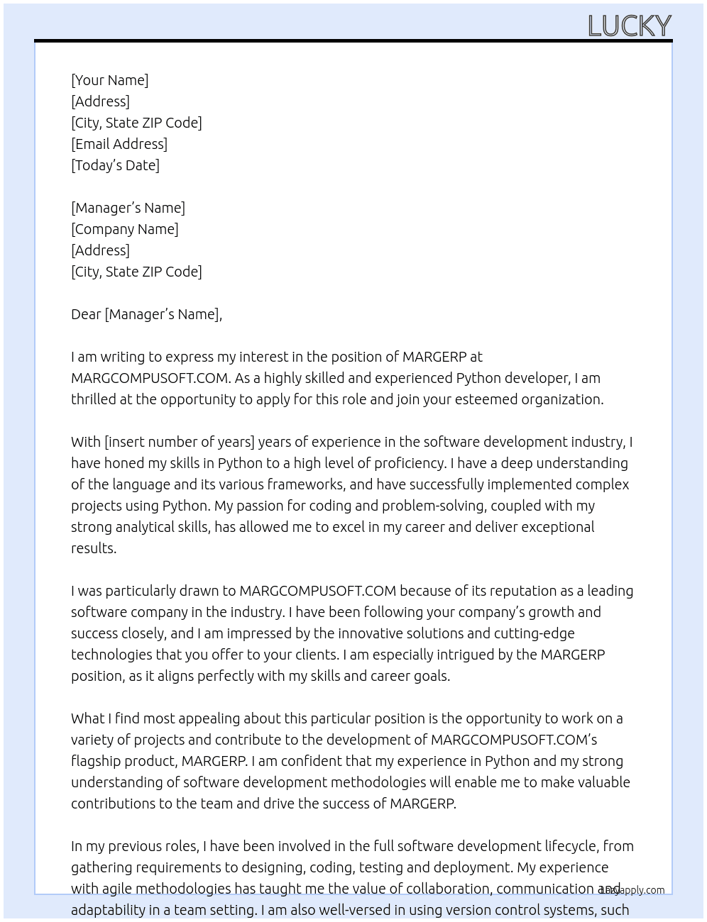 MARGERP At MARGCOMPUSOFT.COM  Cover Letter