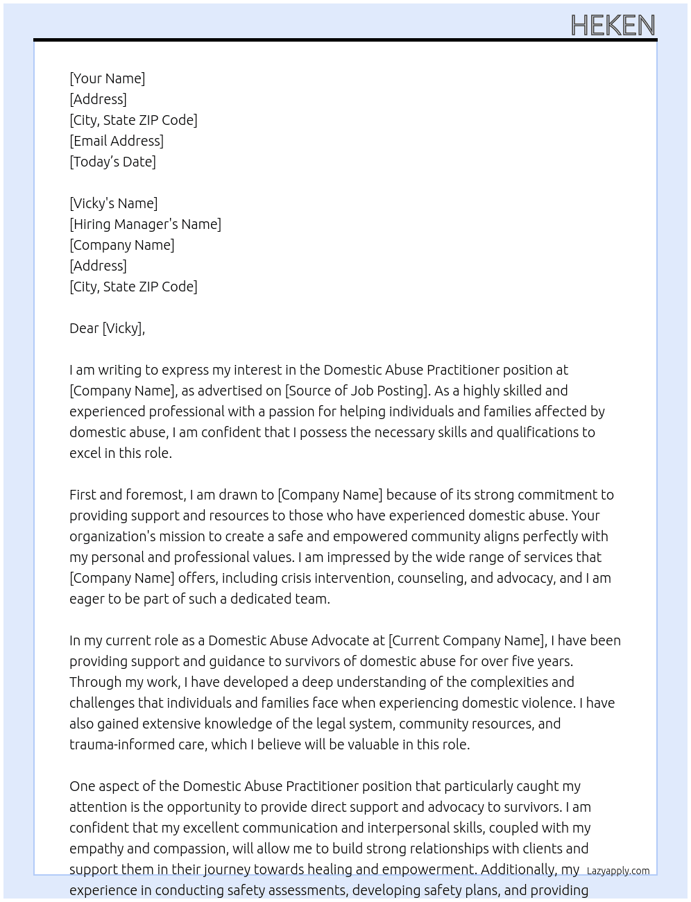 Cover letter for domestic abuse practitioner - LazyApply