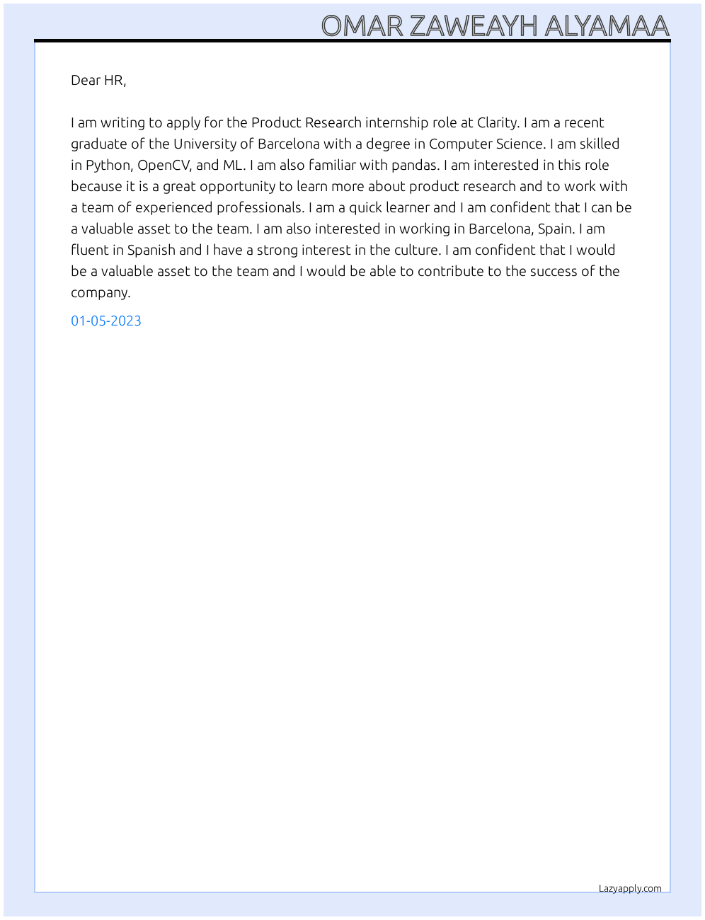 Product research  At Clarity Cover Letter