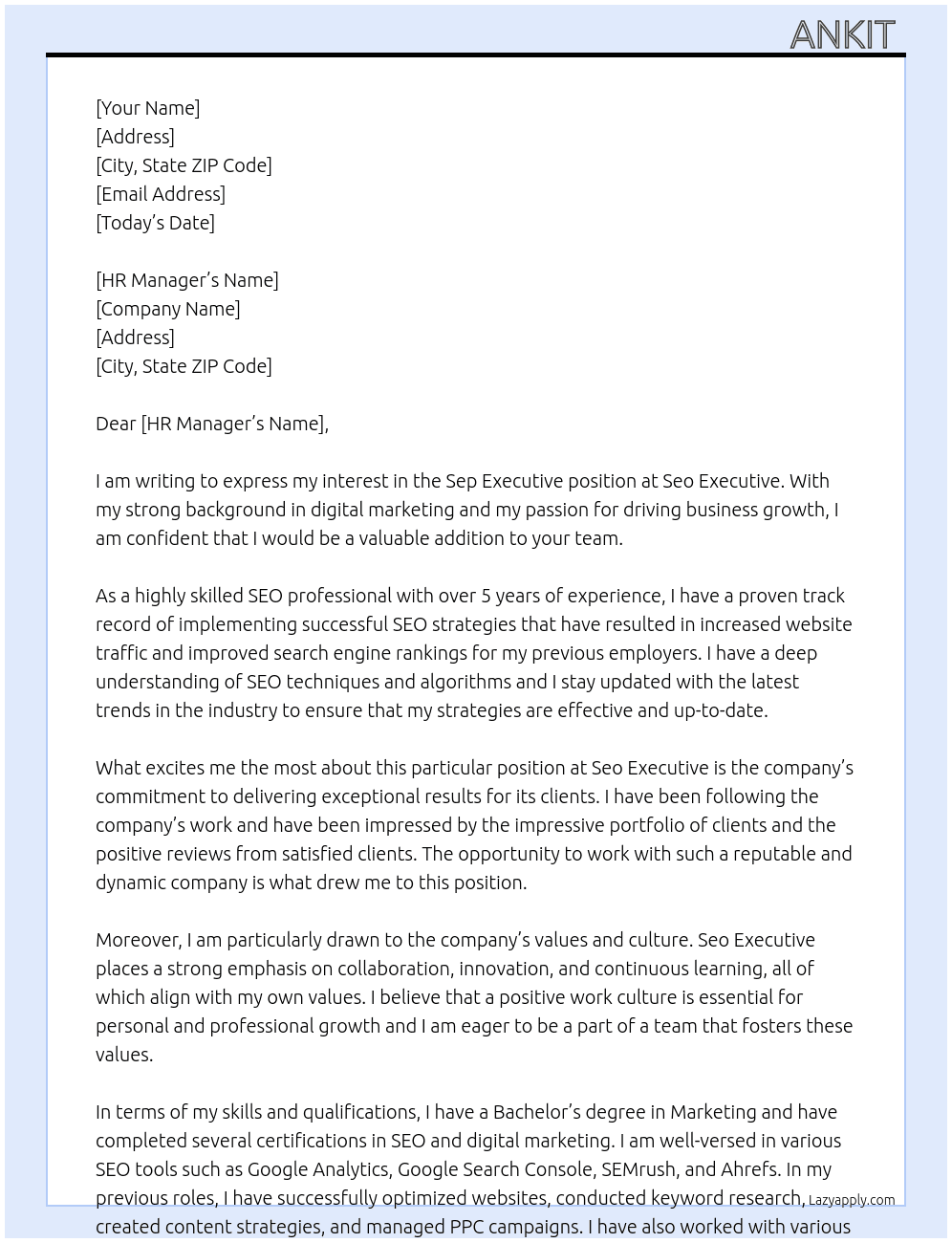 Sep Executive  At Seo Executive  Cover Letter