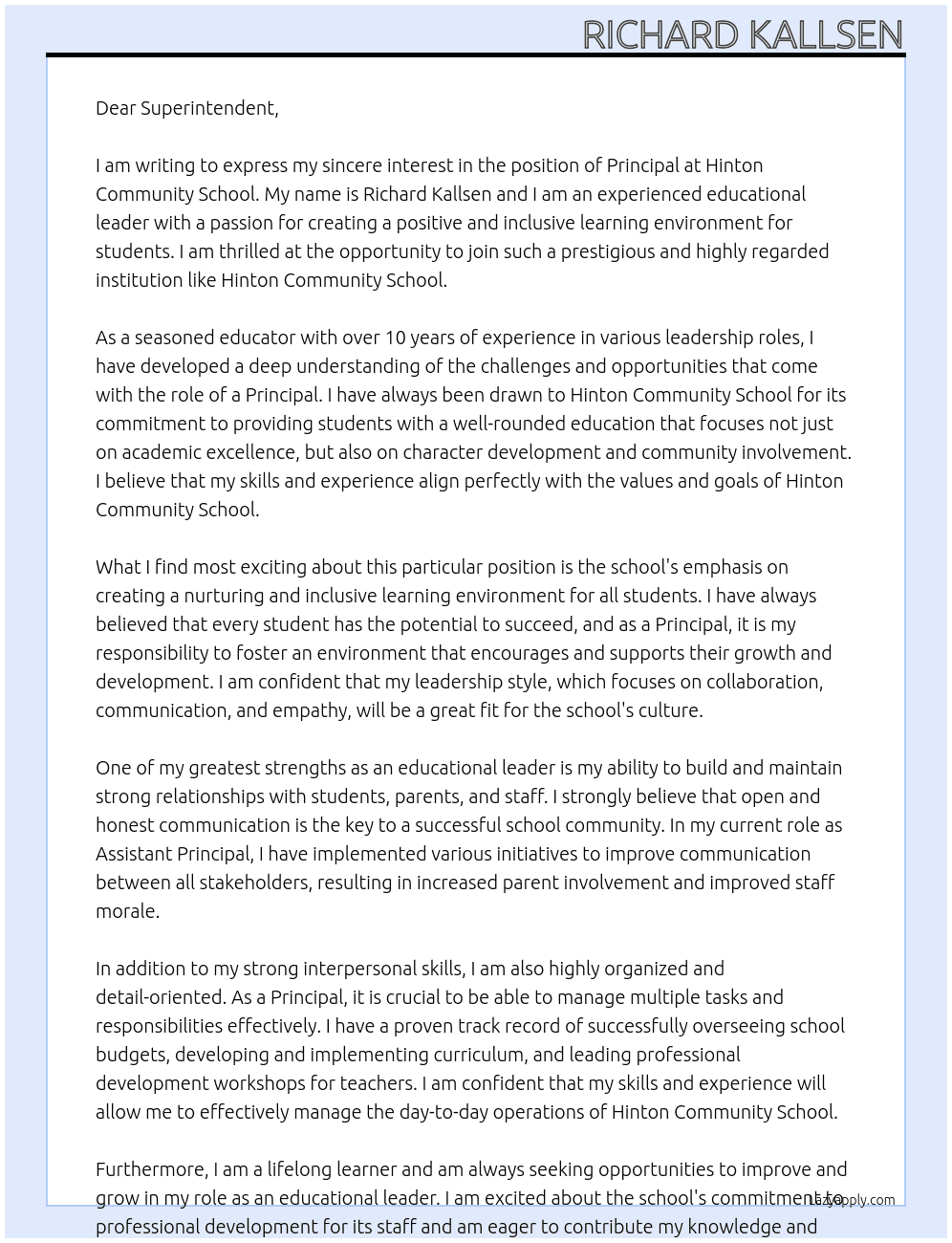 Principal At Hinton Community School Cover Letter