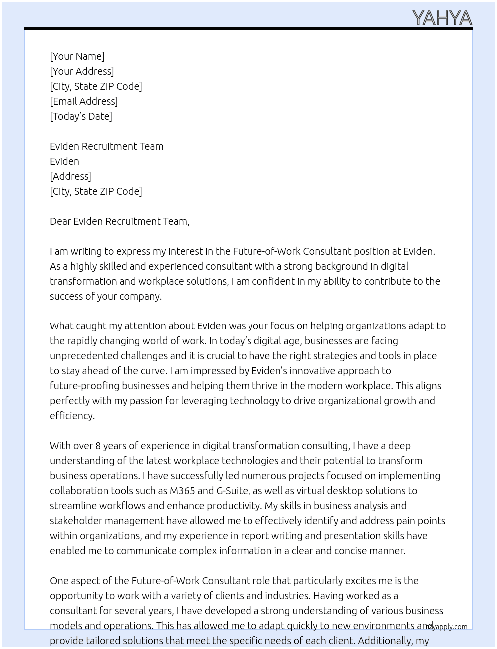 Future-of-Work Consultant At Eviden Cover Letter