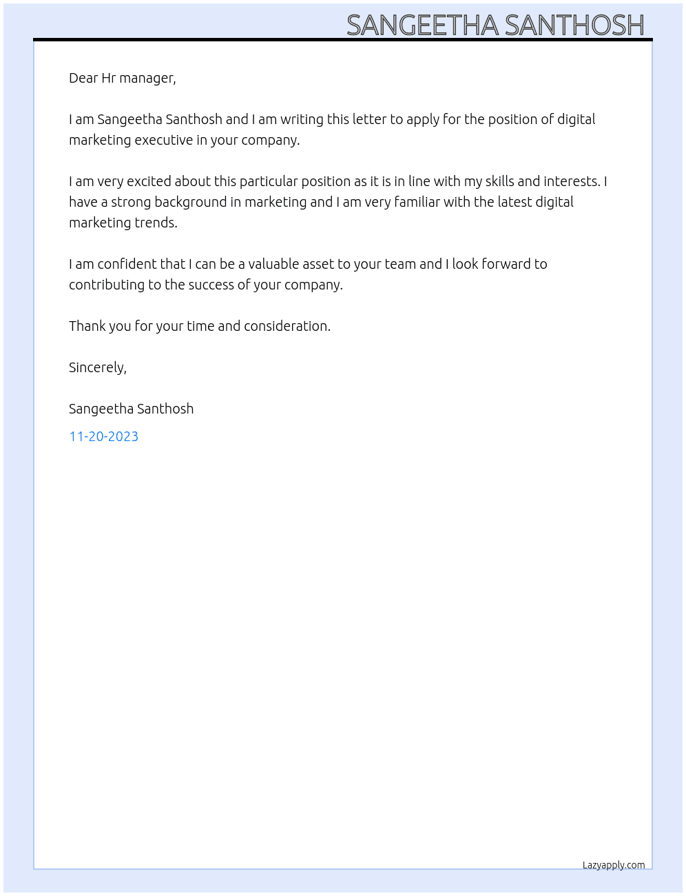 Digital marketing executive  At Prompt tech Cover Letter