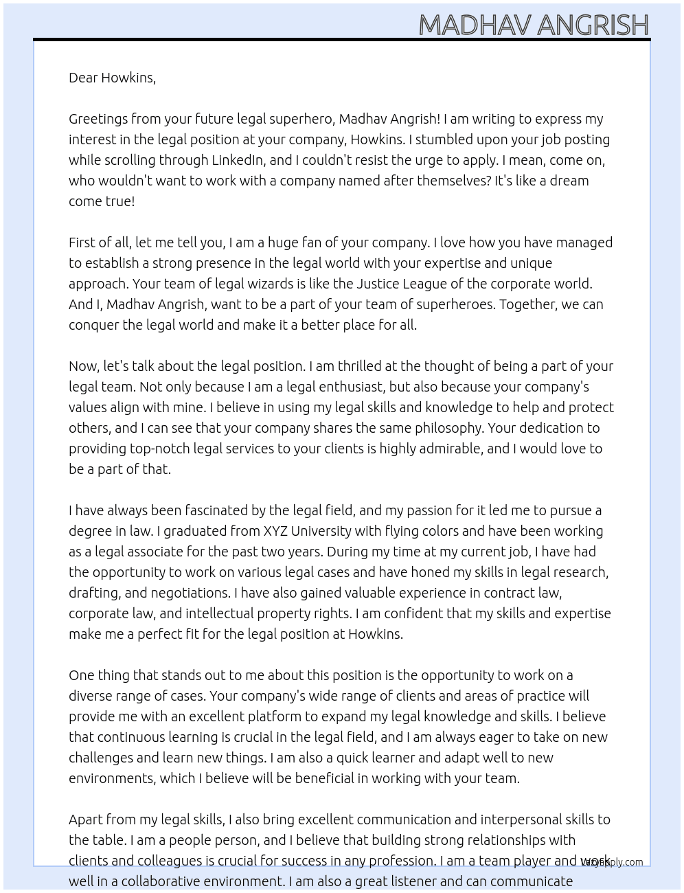 legal At howkins Cover Letter