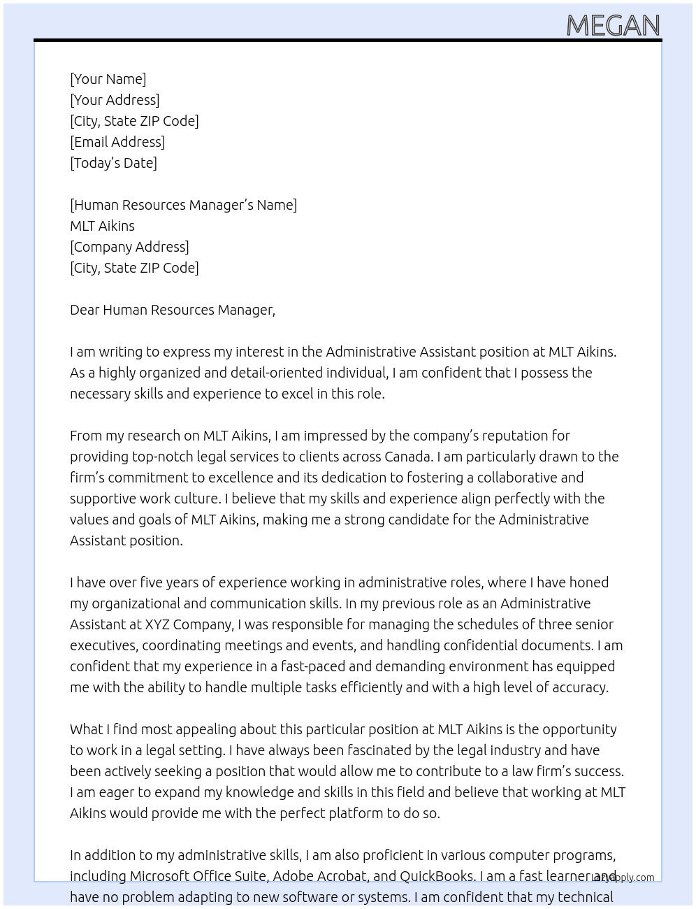Administrative Assistant At MLT Aikins Cover Letter