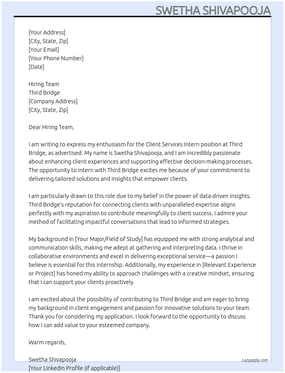 Client Services Intern At Third Bridge Cover Letter