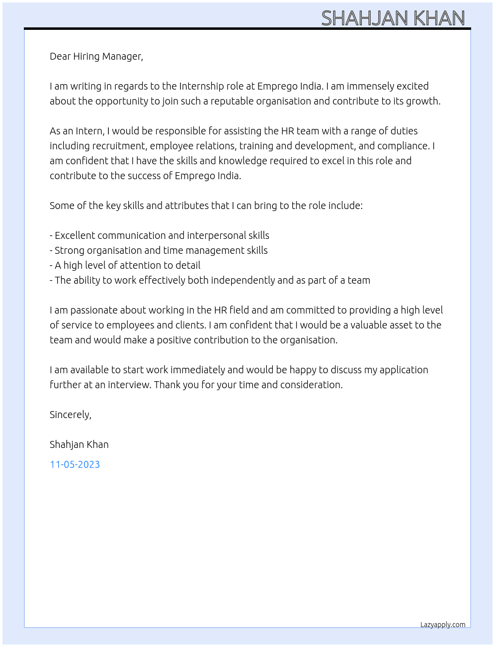 HR At Emprego India Cover Letter