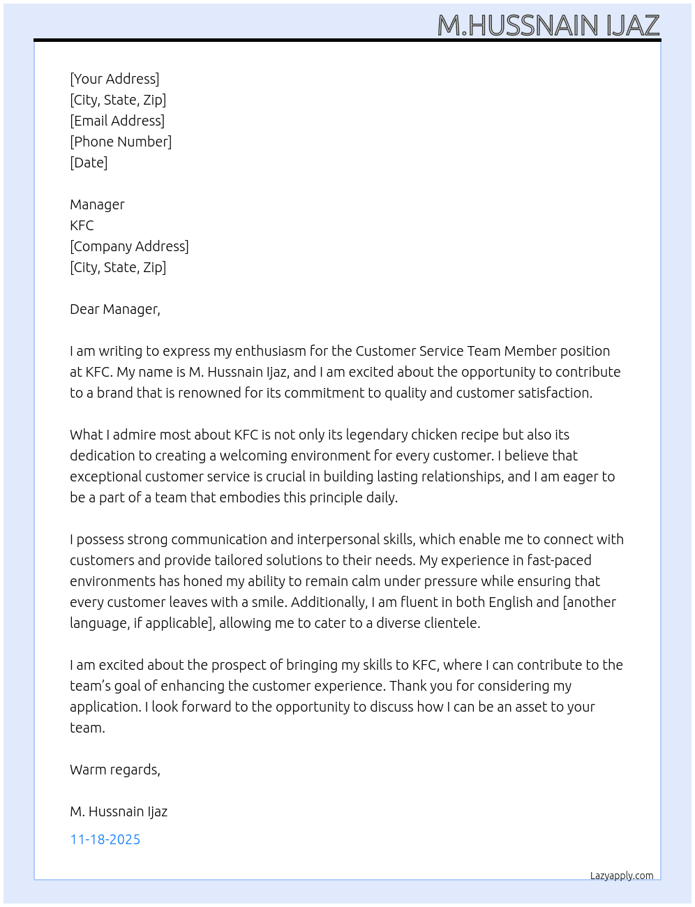 Cover letter for customer service team member - LazyApply