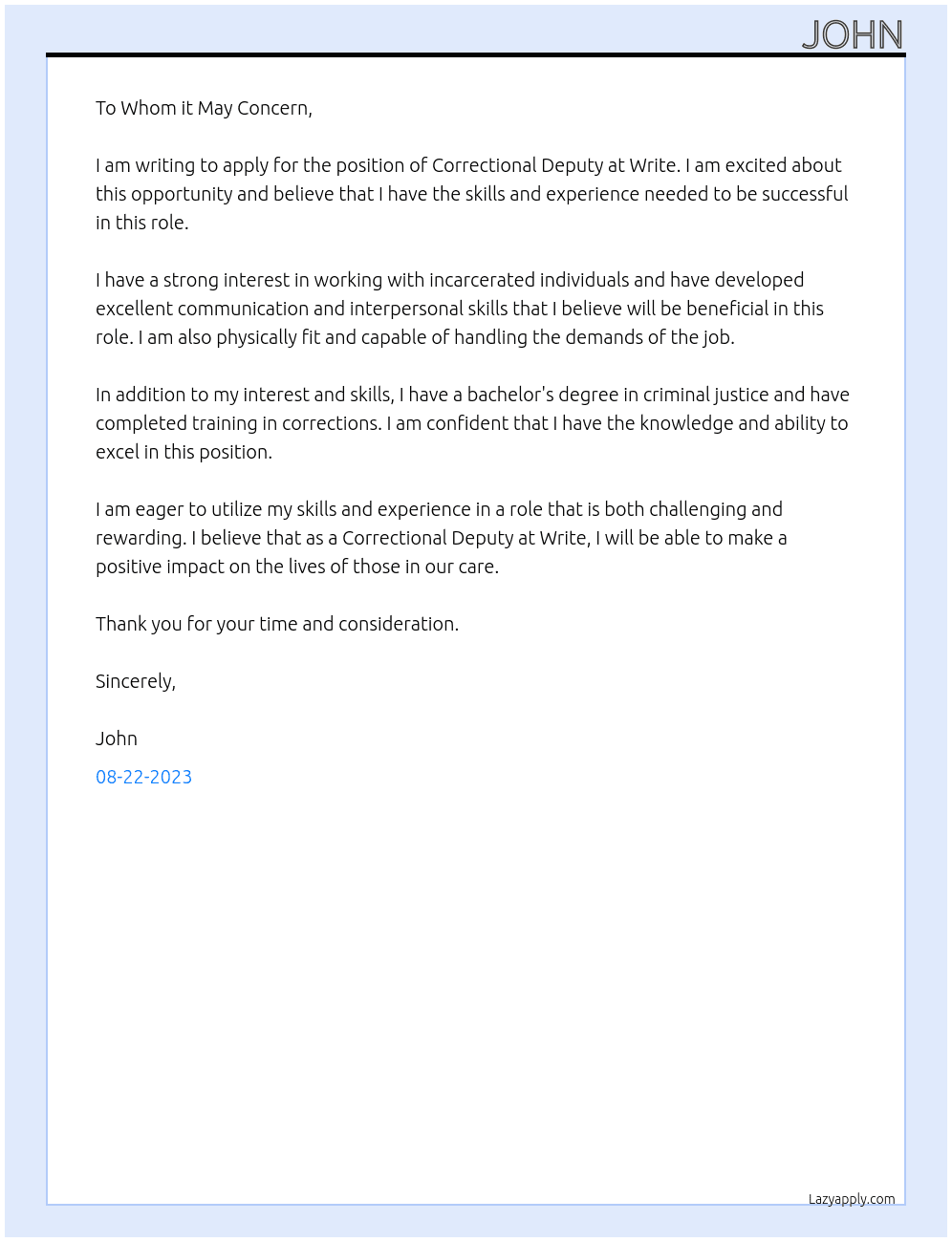 Correctional Deputy At Write Cover Letter