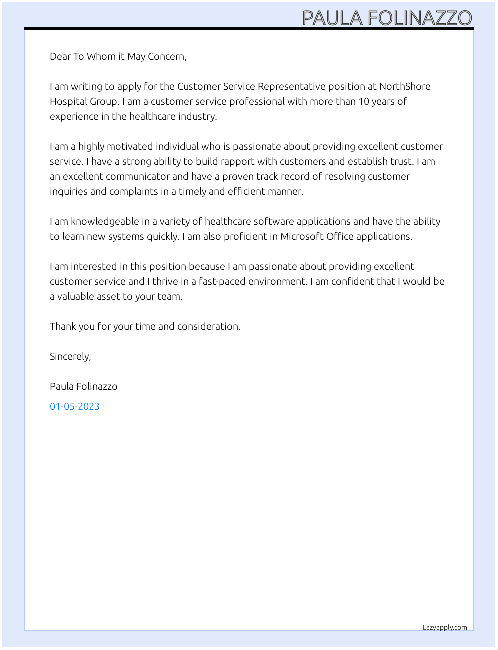 Cover letter for customer service repreesentative - LazyApply