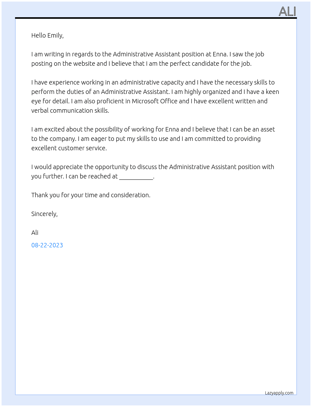 Administrative Assistant At Enna Cover Letter
