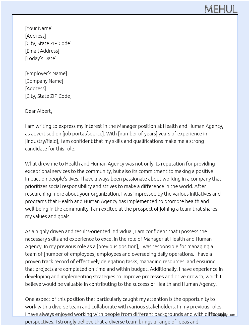 Manager At Health and Human Agency Cover Letter