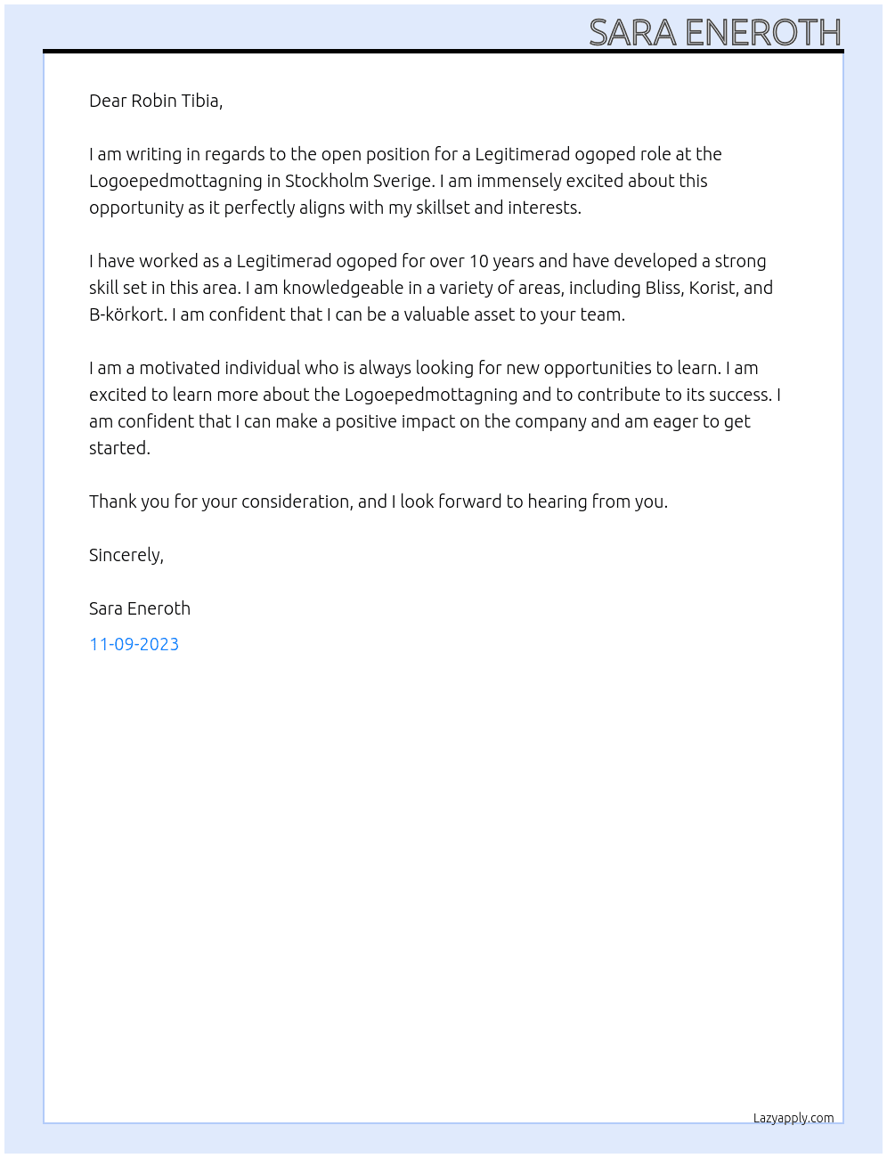 Logoped At Logoepedmottagning Cover Letter