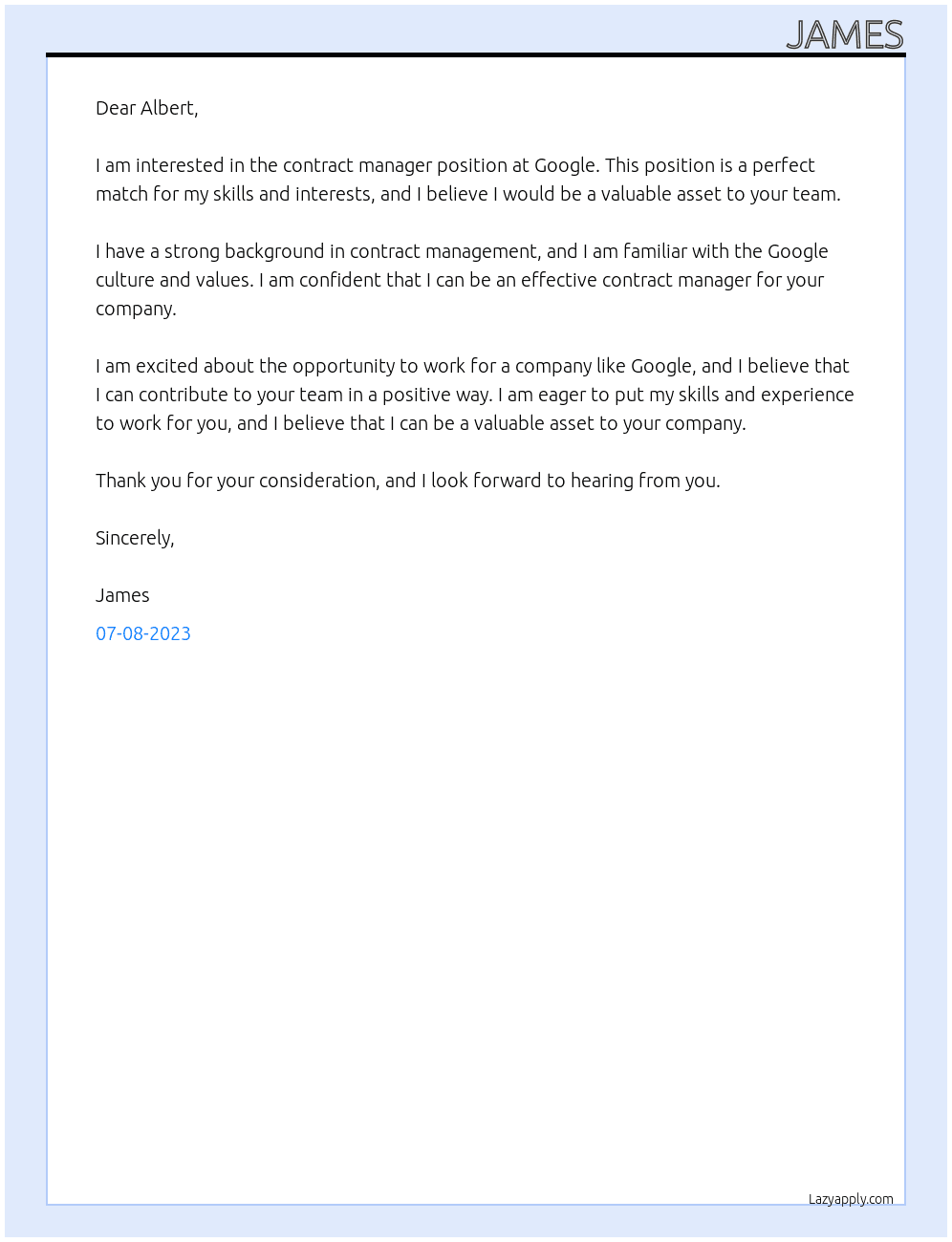 Contract Manager At Google Cover Letter