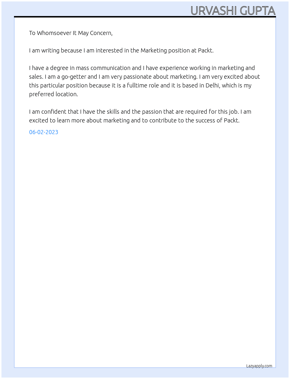 Marketing At Packt Cover Letter