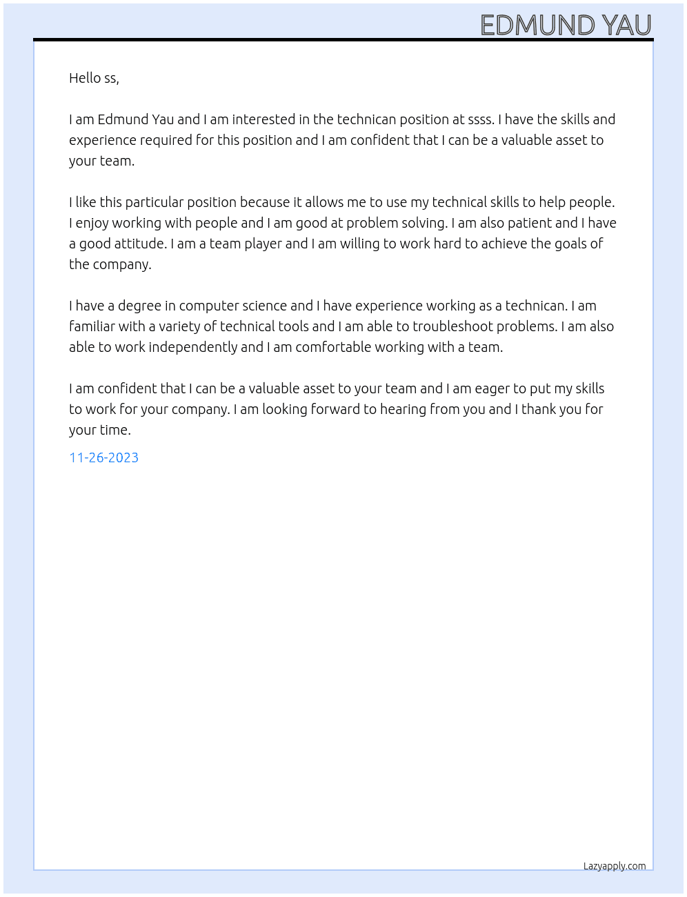 technican At ssss Cover Letter