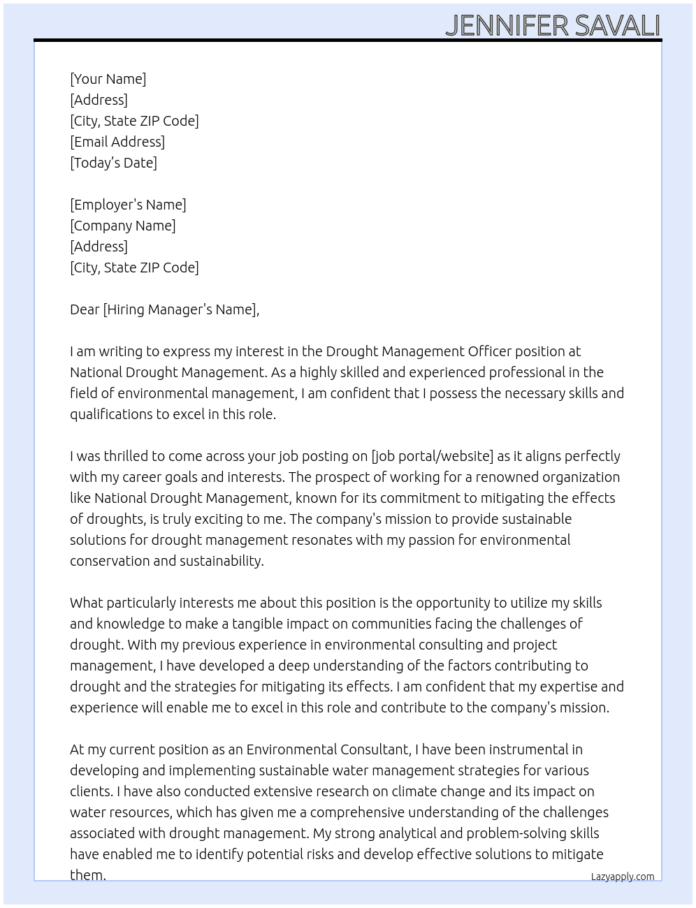 Drought management officer  At National drought management  Cover Letter