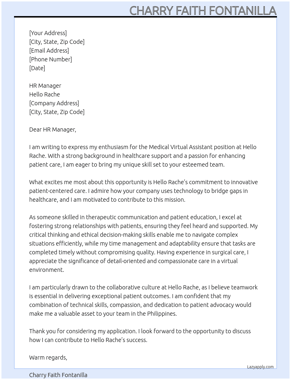 Cover letter for medical virtual asisstant - LazyApply