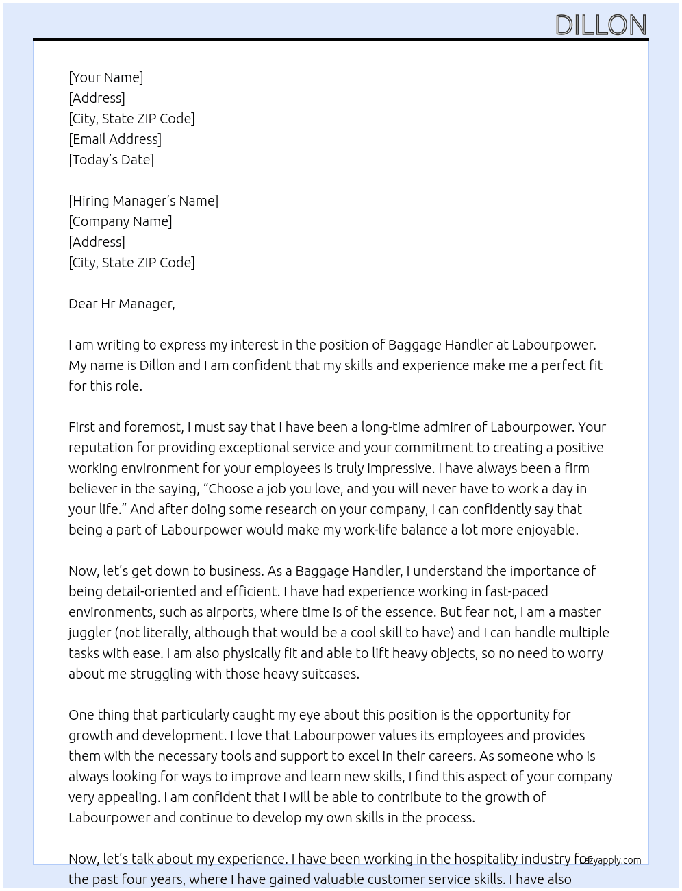 Cover letter for baggage handler - LazyApply