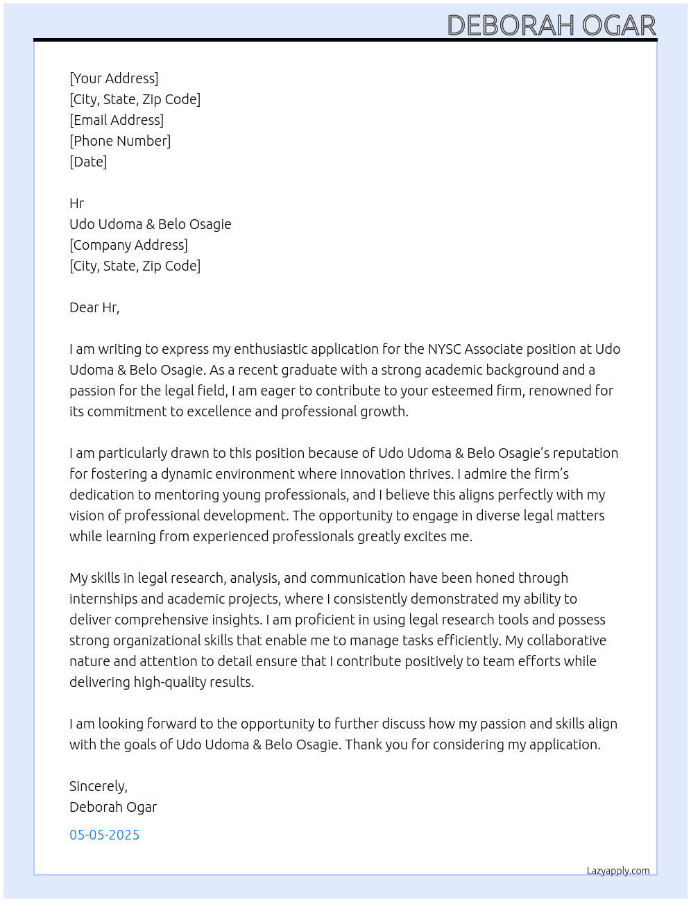 Cover letter for nysc associate - LazyApply