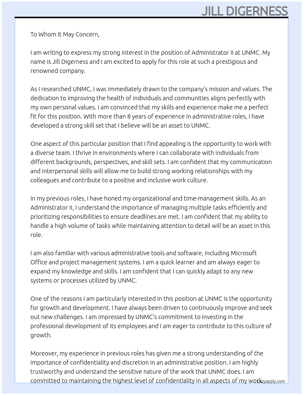 Admistrator II At UNMC Cover Letter