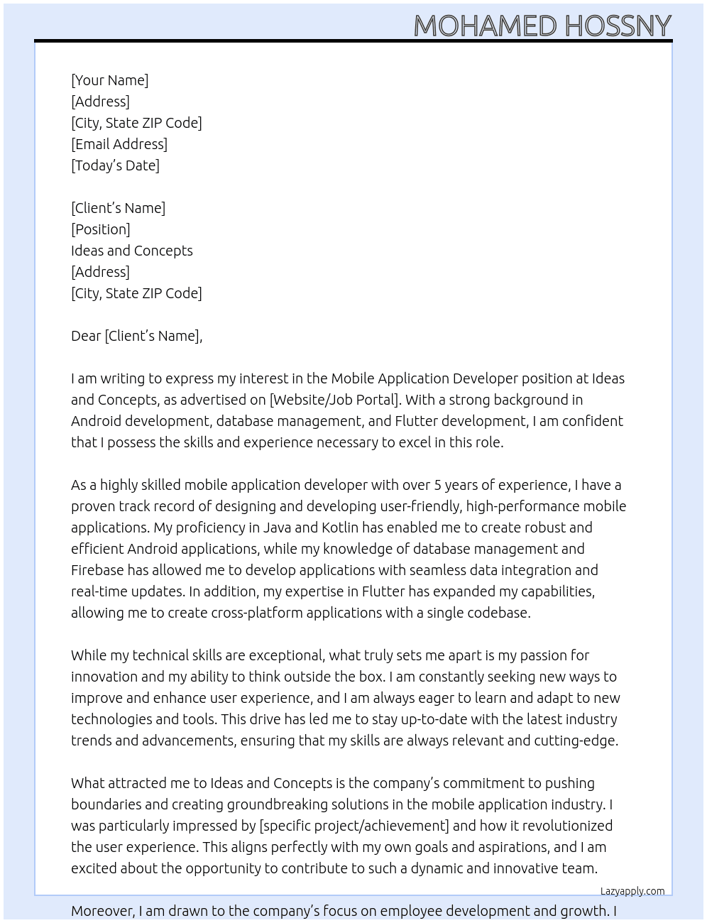 mobile application developer At ideas and concepts Cover Letter