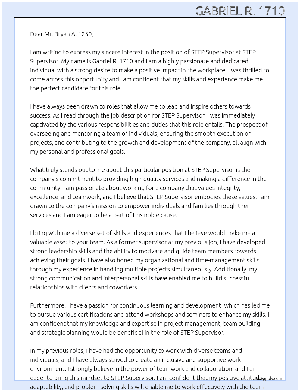 STEP Supervisor At STEP Supervisor Cover Letter