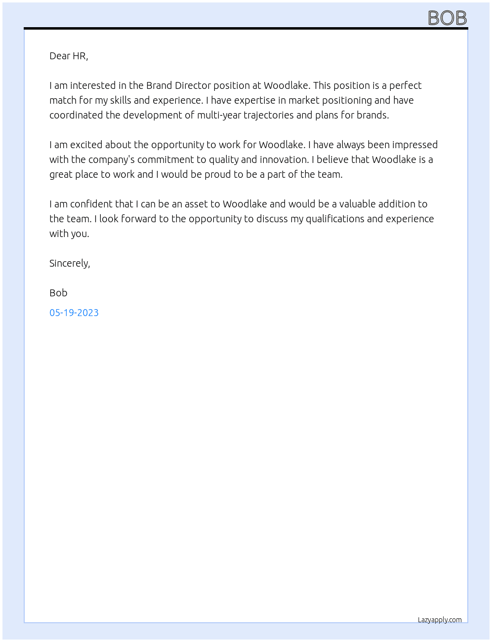 Brand Director At woodlake Cover Letter