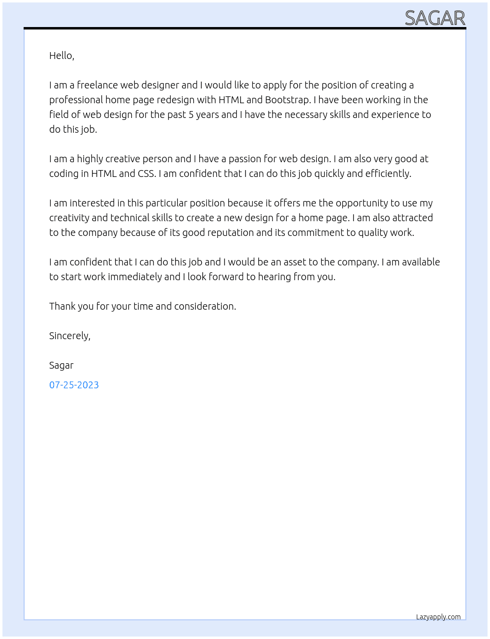 Creating Professional Home page redesign real quick with HTML and Bootstrap At sagar Cover Letter