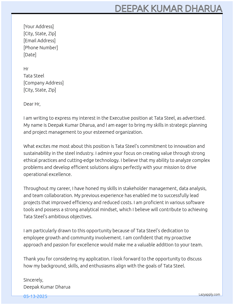 Cover letter for excutive - LazyApply