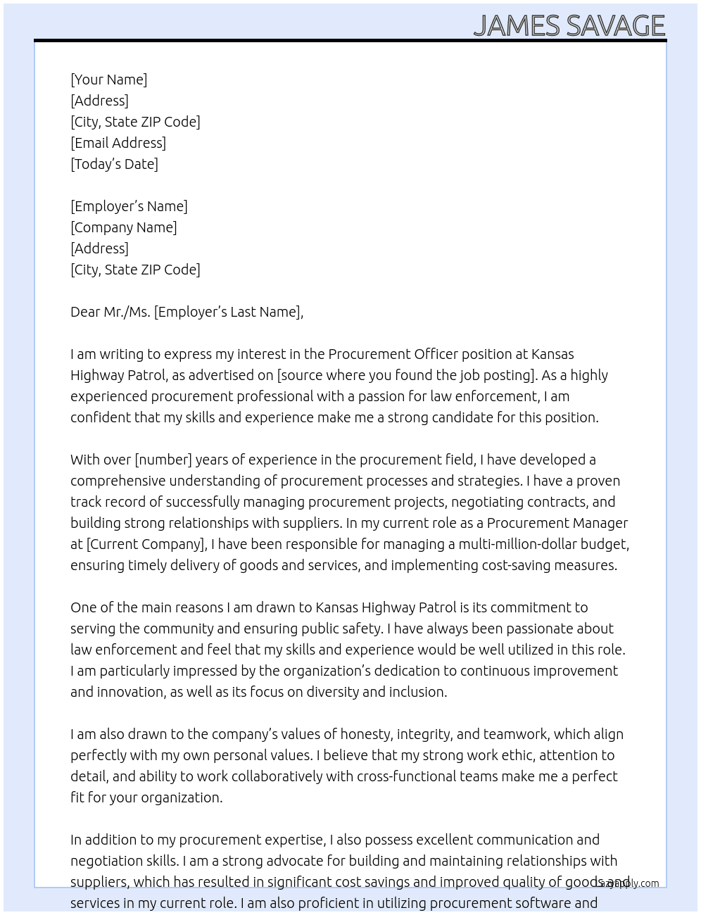 Procurement Officer At Kansas Highway Patrol  Cover Letter