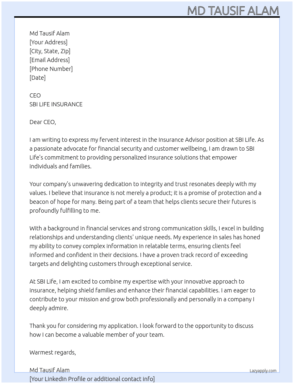 Cover letter for sbi life - LazyApply