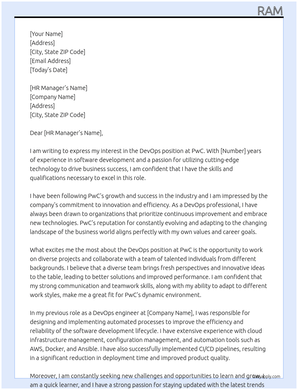 devops At pwc Cover Letter