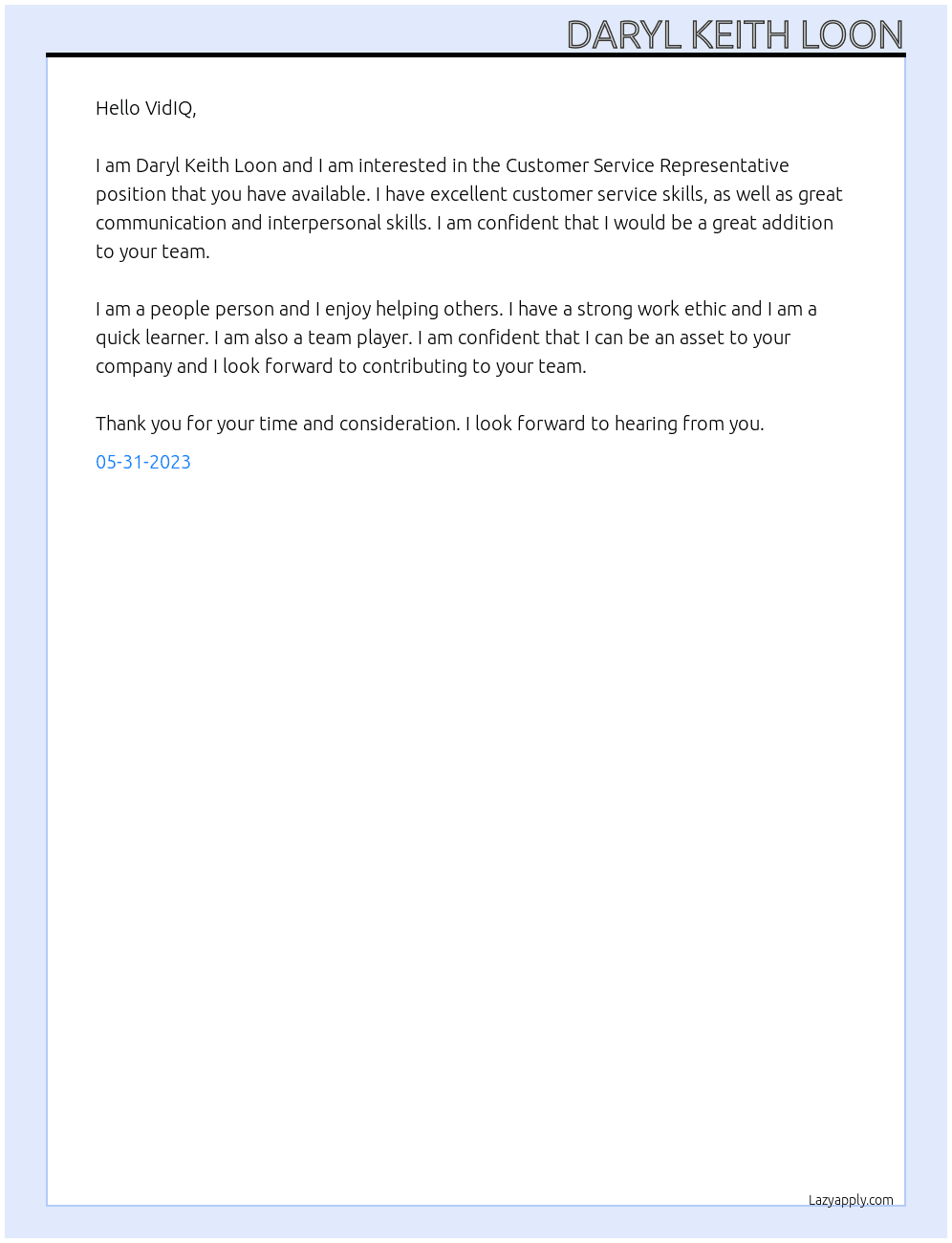 Customer Service Representative At VidIQ Cover Letter