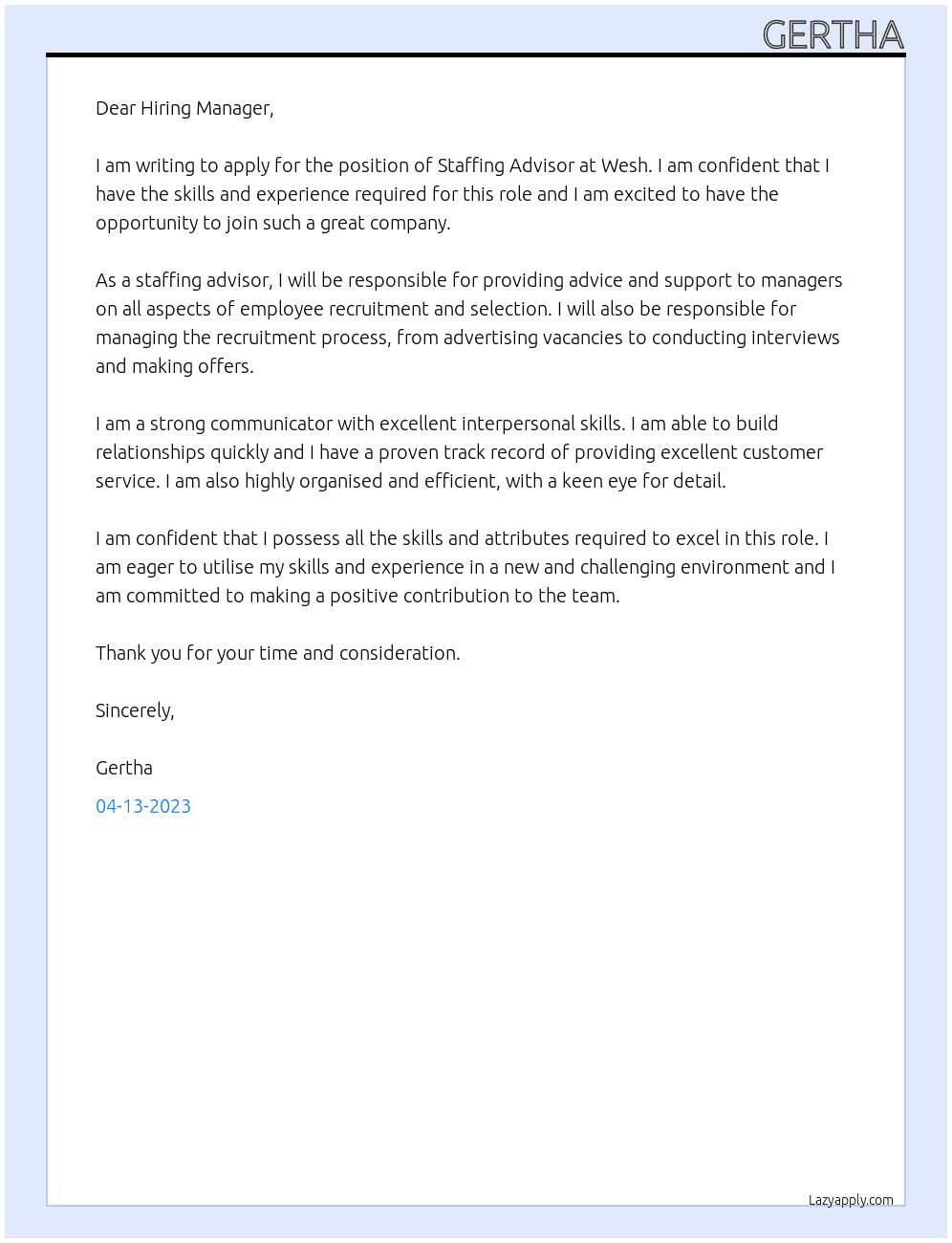 Staffing Advisor At Wesh Cover Letter