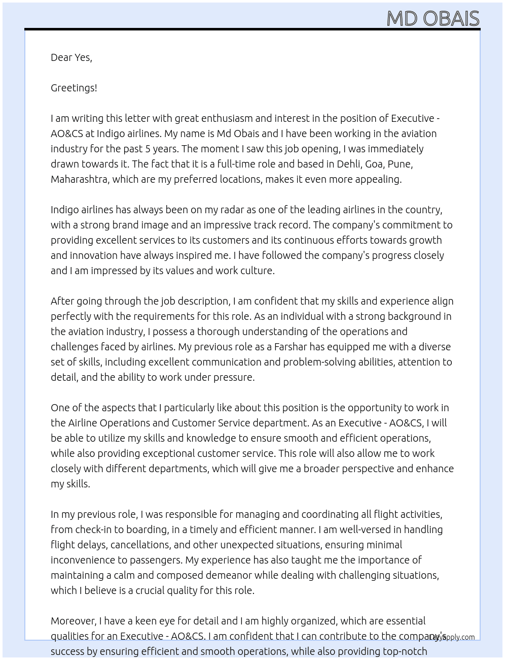 Cover letter for executive - ao&cs - LazyApply