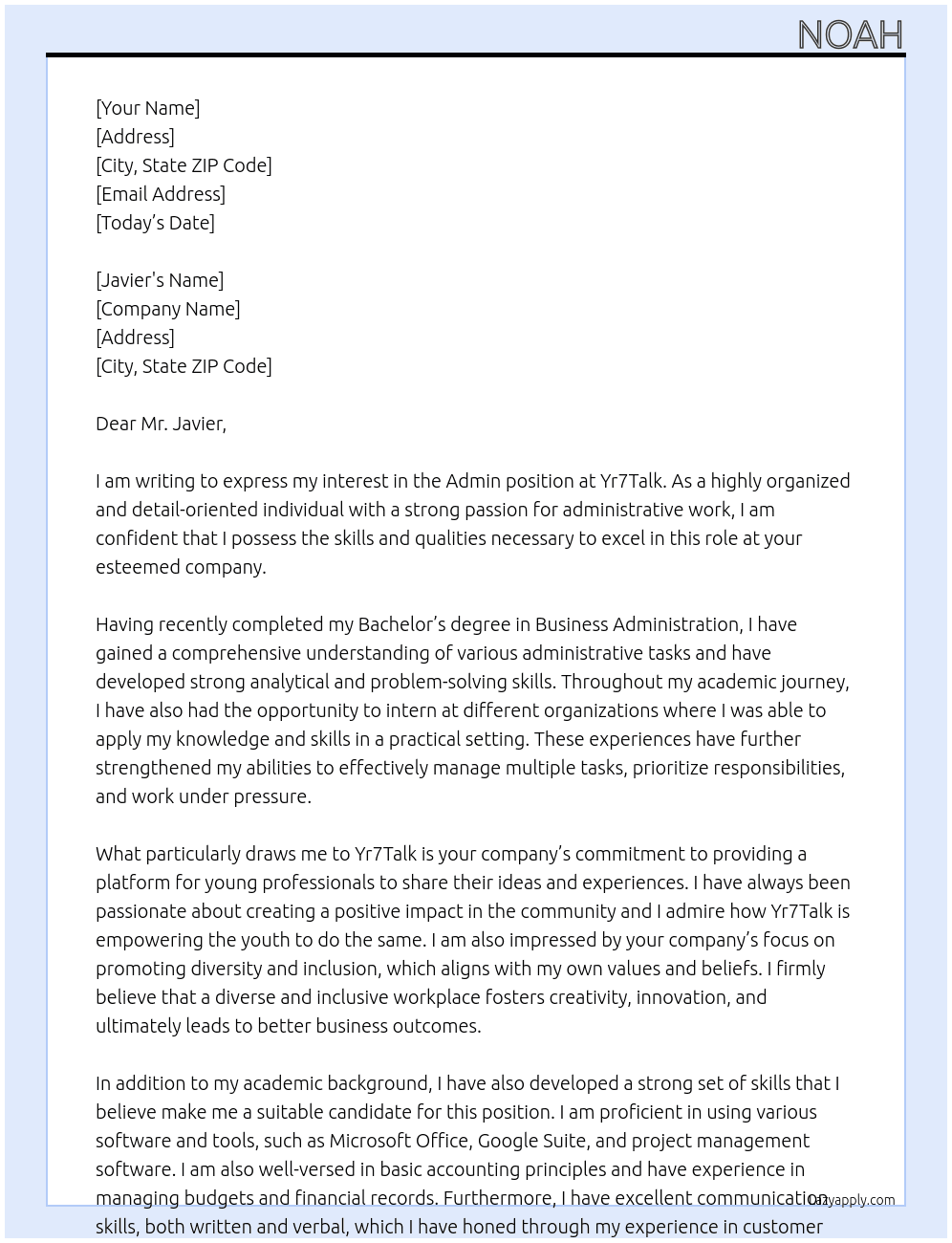 Admin At Yr7Talk Cover Letter