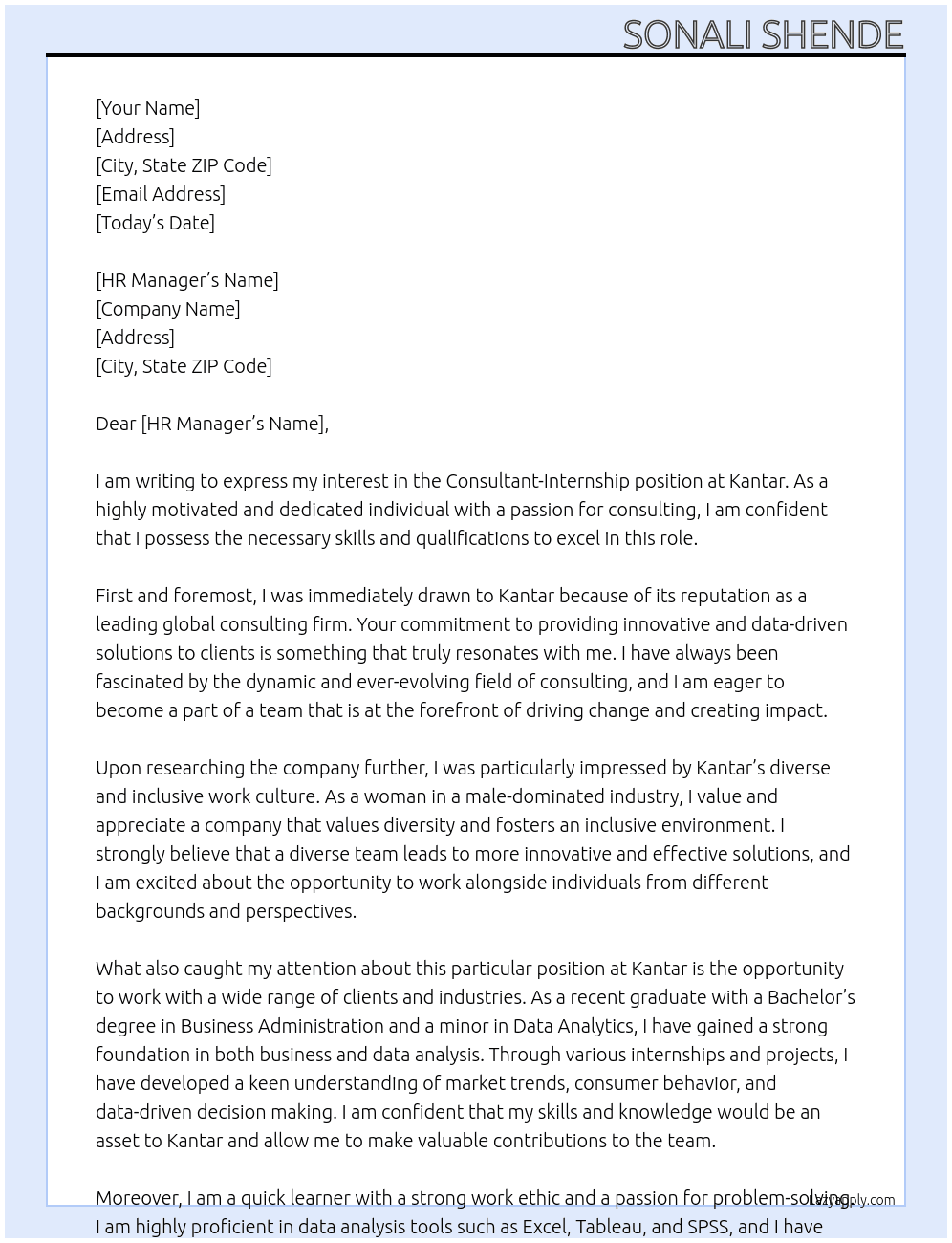 consultant -internship At kantar Cover Letter