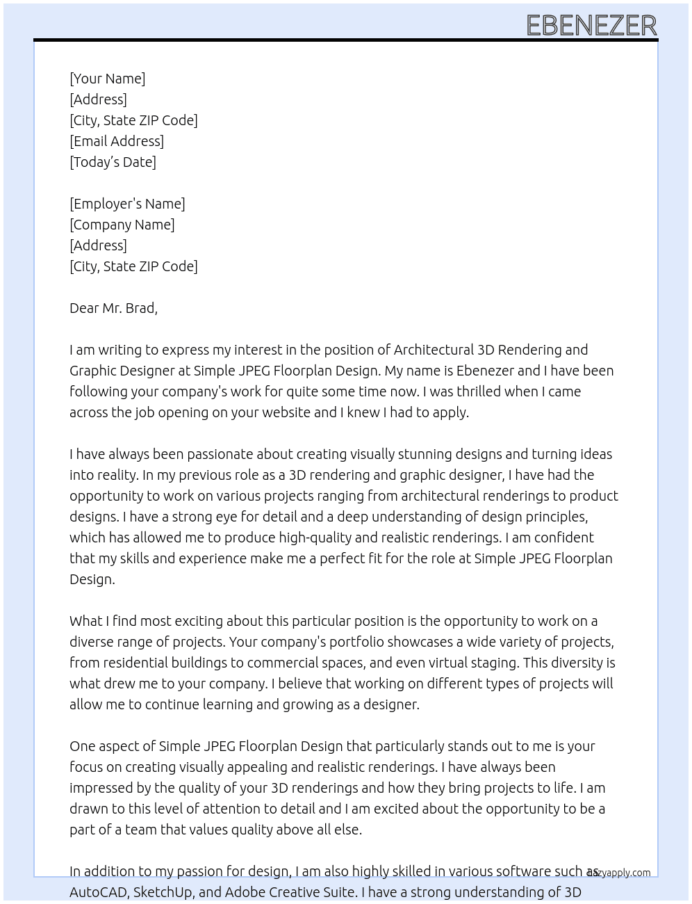 Architectural 3D Rendering | |Graphic Designer At Simple JPEG Floorplan Design Cover Letter