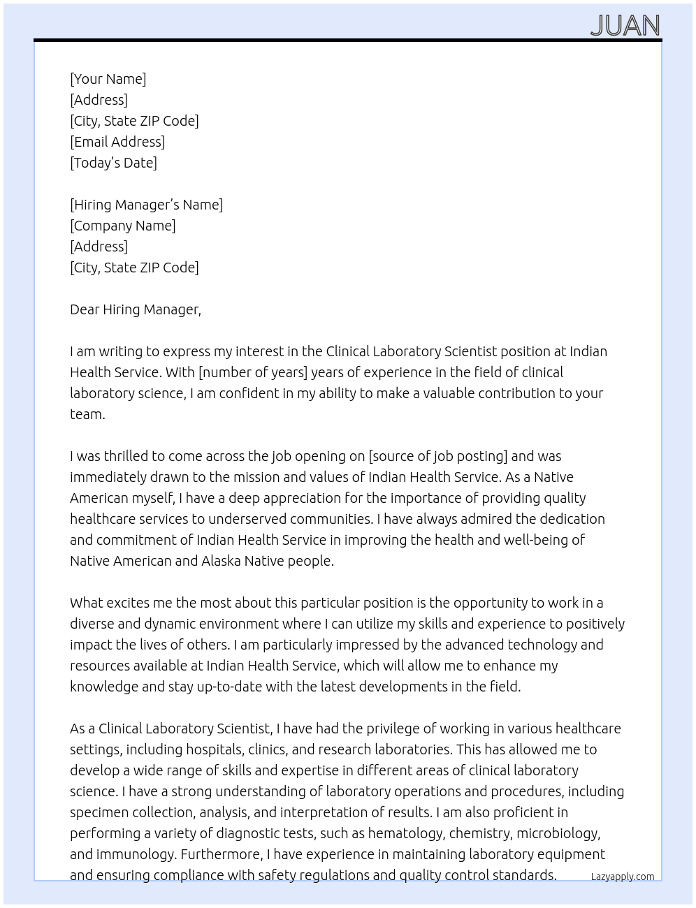 Clinical Laboratory Scientist At Indian Health Service Cover Letter