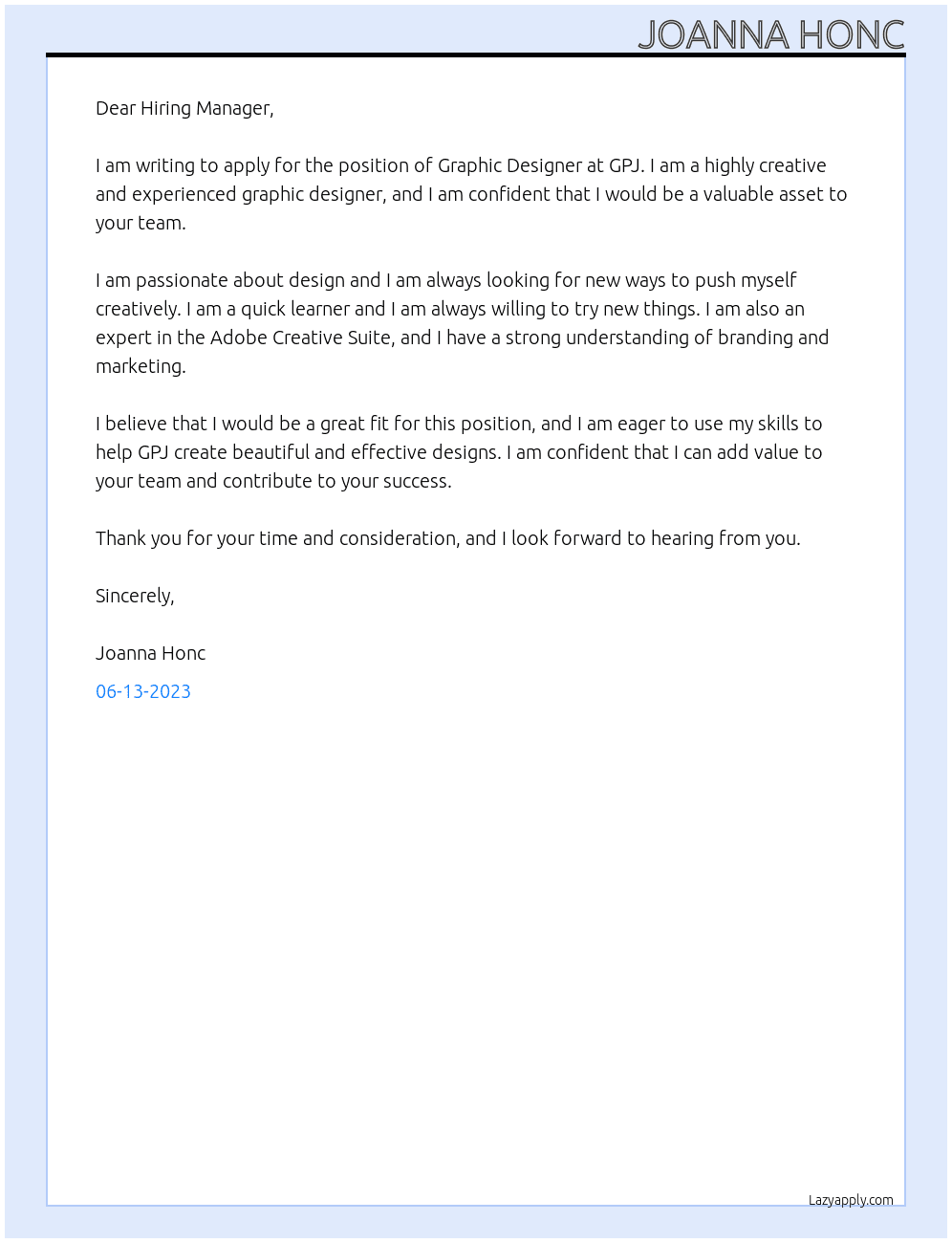Graphic Designer At GPJ Cover Letter