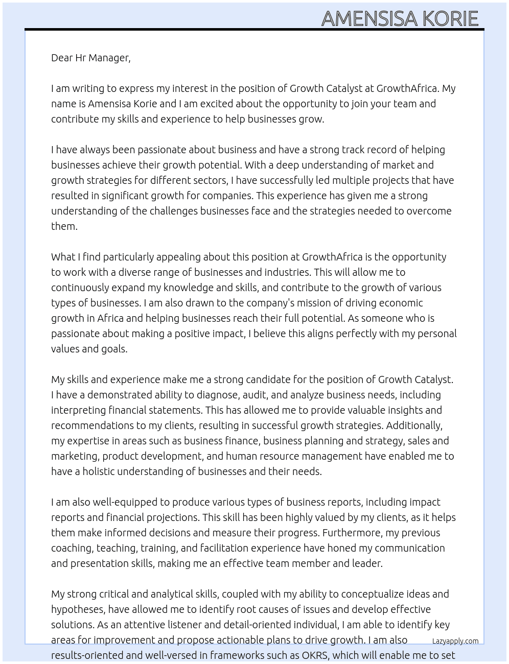 Growth Catalyst At GrowthAfrica  Cover Letter