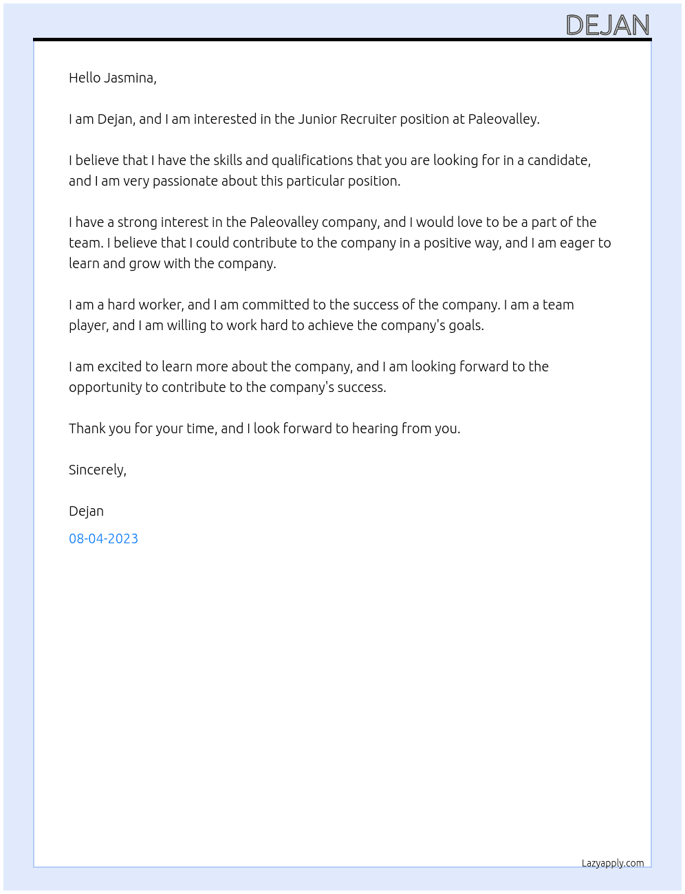 Dimitrijevic At Paleovalley Cover Letter