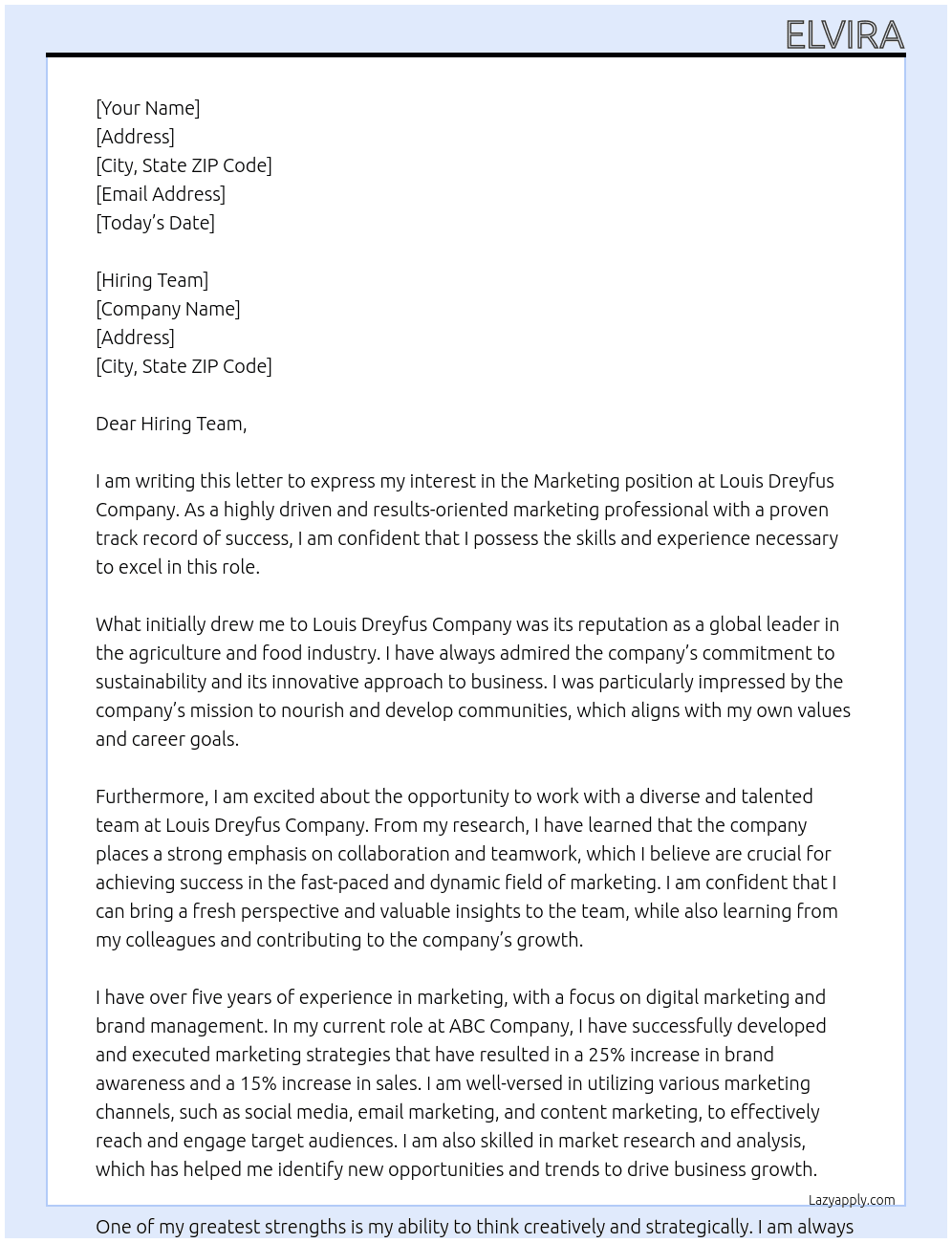 Marketing At Louis Dreyfus Company Cover Letter