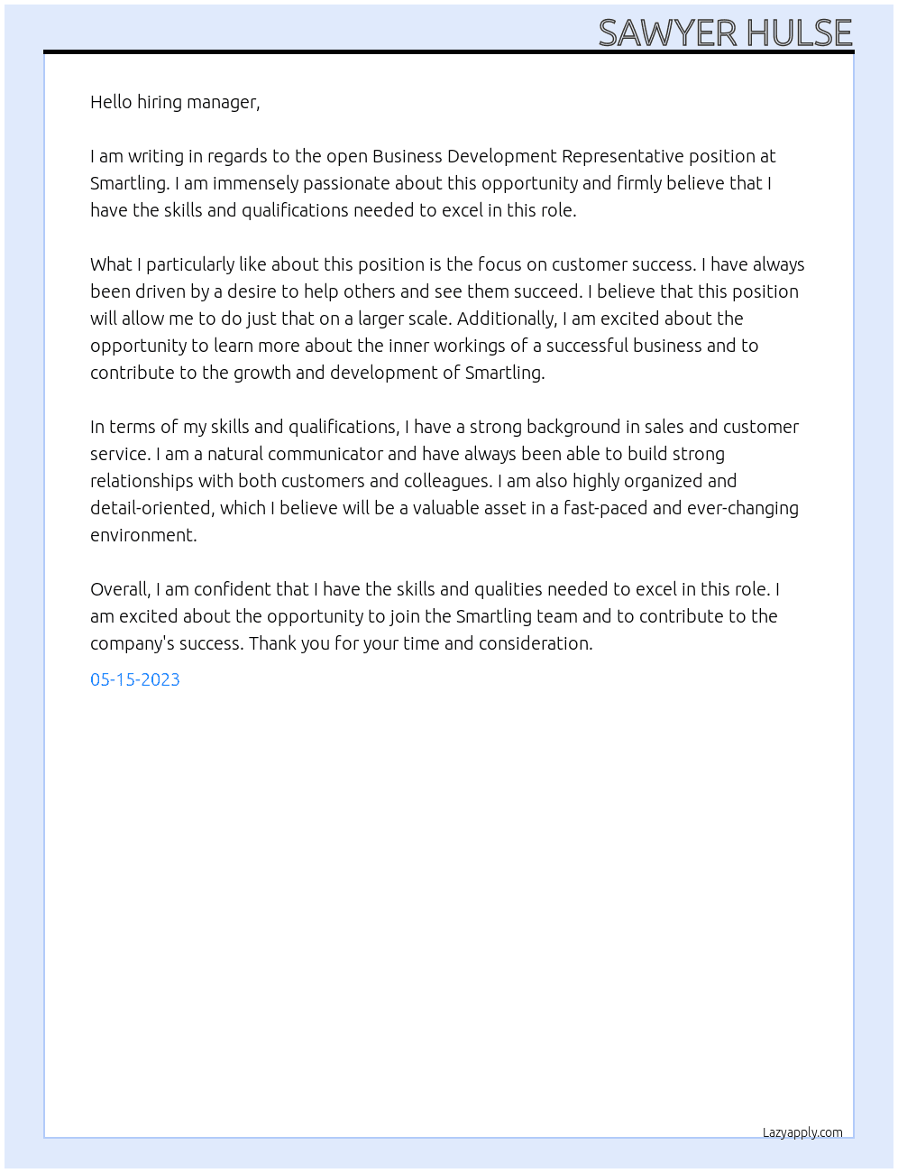 Business Development Representative At Smartling Cover Letter