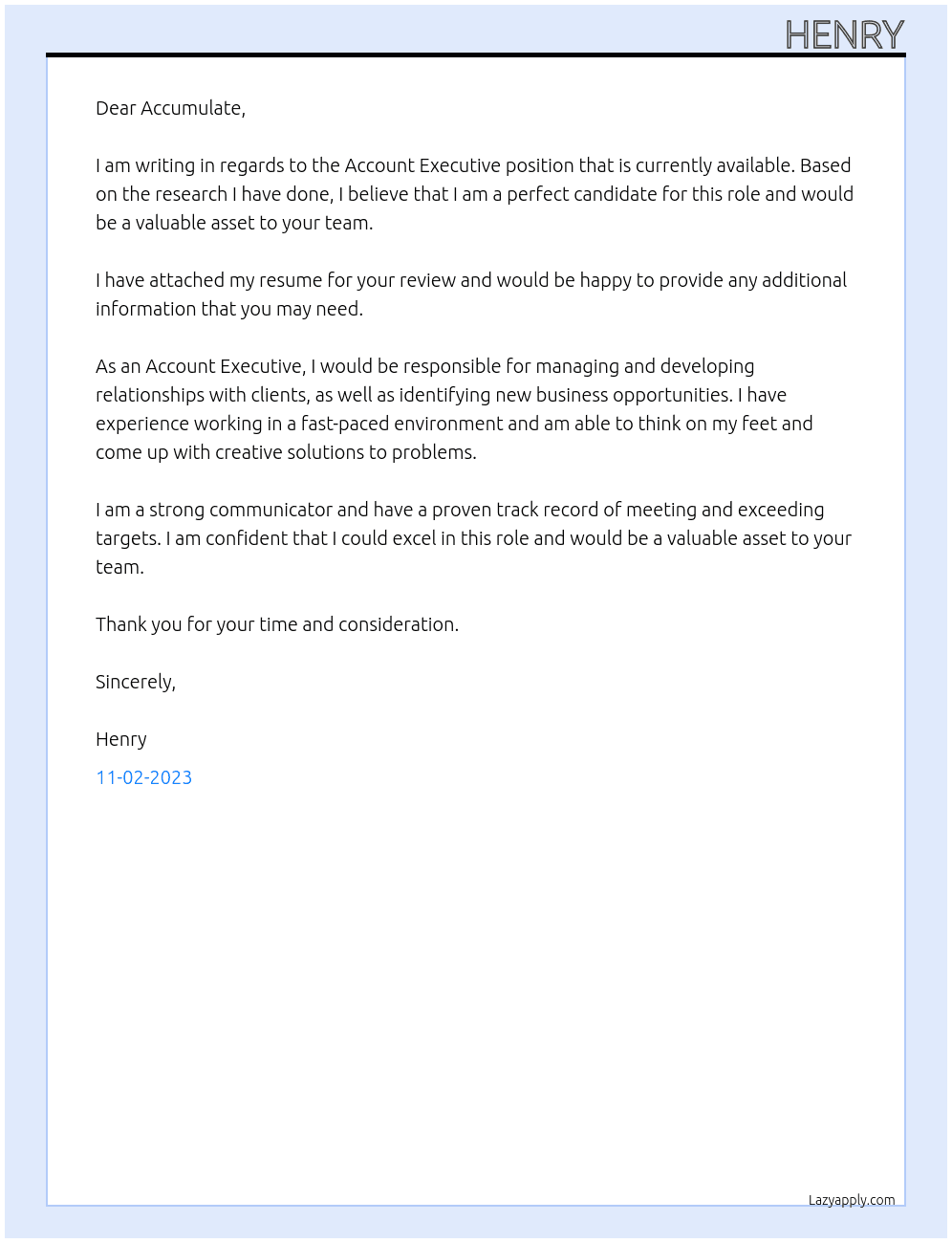 Account Executive At Accumulate Cover Letter