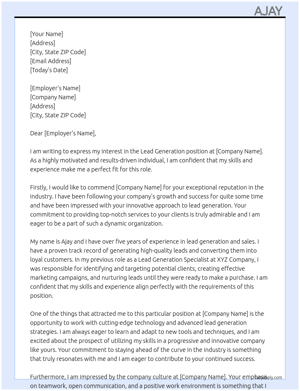 LEad Generation At Lead Generation Cover Letter